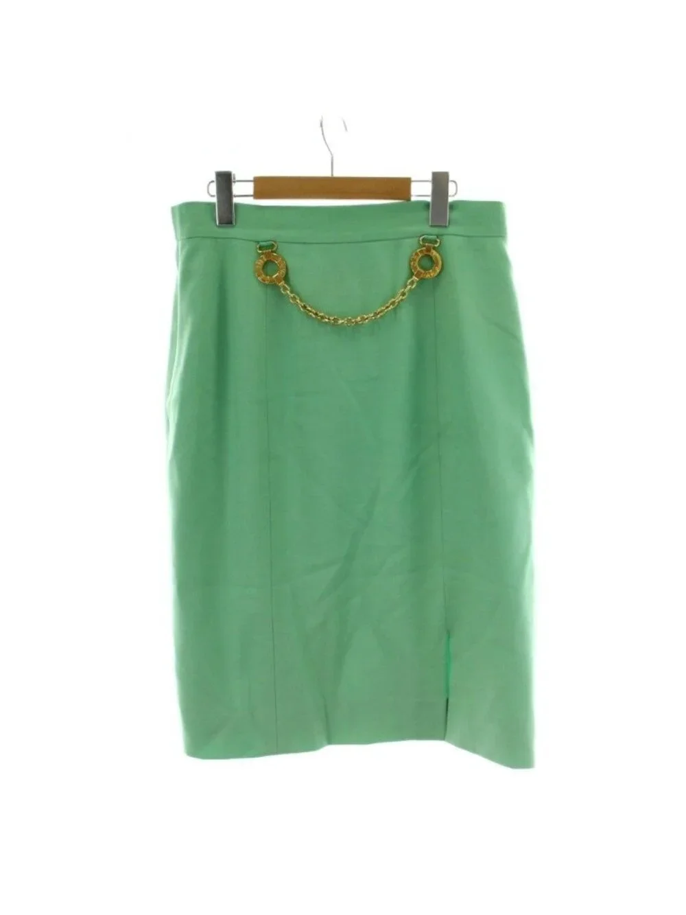Celine Tight Skirt Wool 46 Mint Green Knee Length Chain Decoration Logo Ring PP - Picture 1 of 9